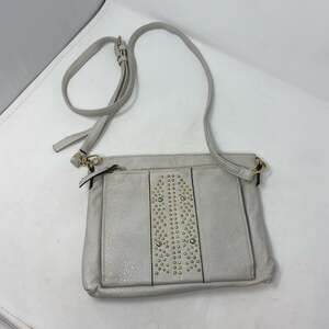 Enzo Angiolini Pebbled Leather Crossbody Organizer Purse Handbag Gold Studded